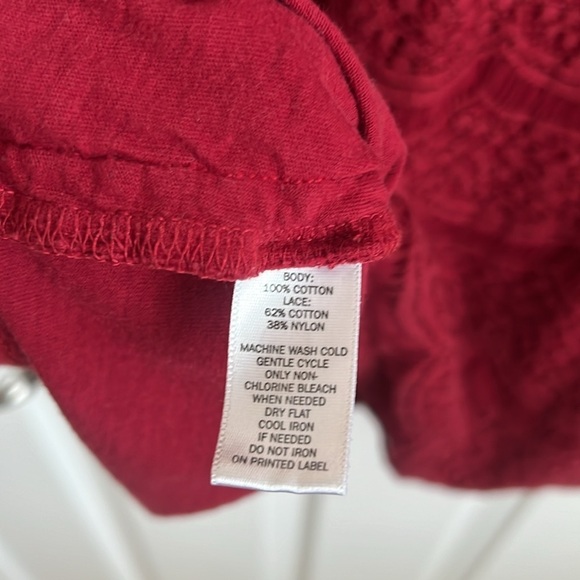 LOFT‎ Lace Top Blouse 3/4 Sleeve Cranberry Red Elegant Party Casual Size XL - Picture 9 of 10